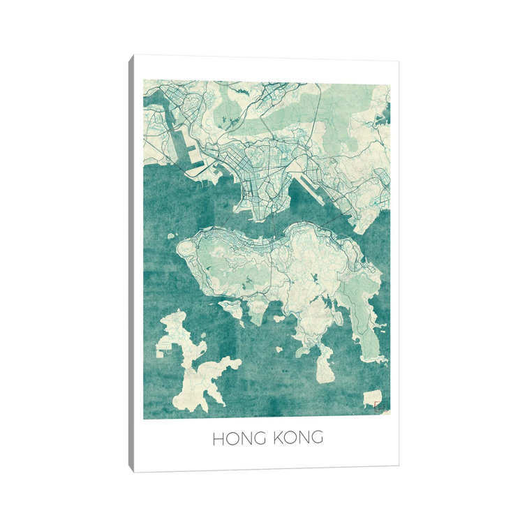 Borough Wharf Hong Kong Vintage Blue Watercolour Urban Blueprint Map by